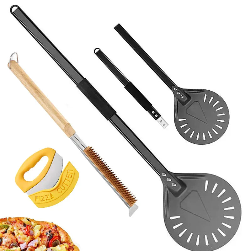 3-Pc Pizza Peel Set – Long Handle, Oven Brush & Wheel Cutter Pizza Peel Set Axl