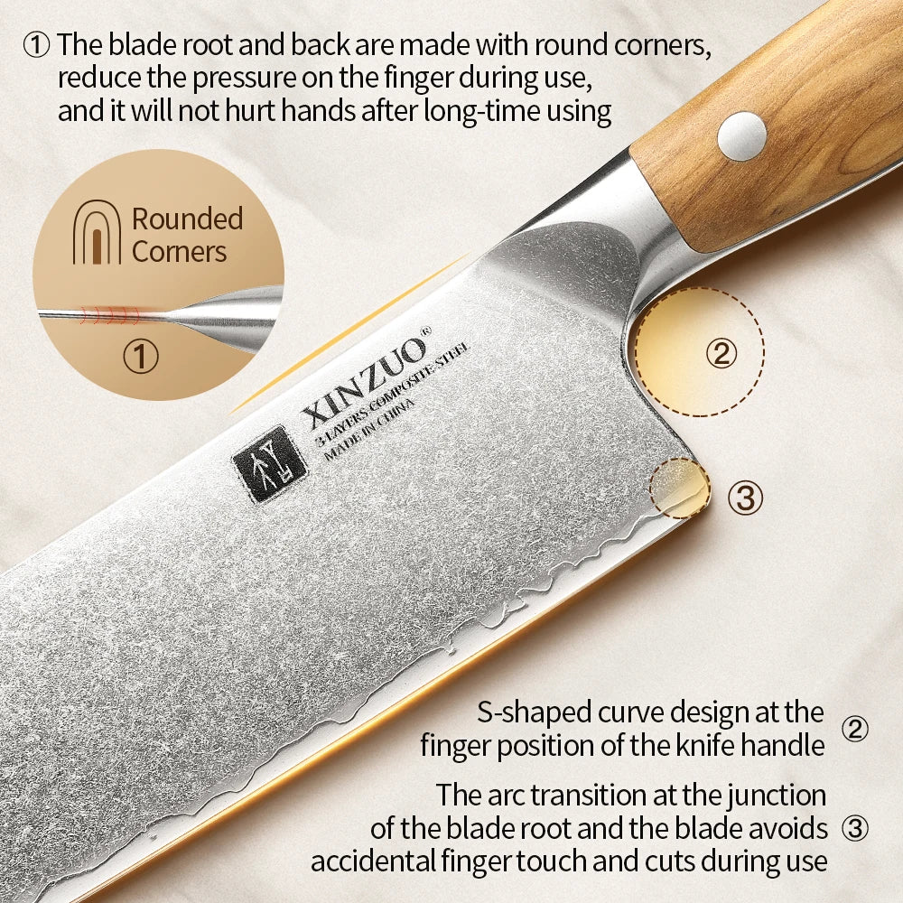 XINZUO 7.4-Inch Nakiri Knife | 10Cr15CoMoV Composite Steel Nakiri Kitchen Knife Axl