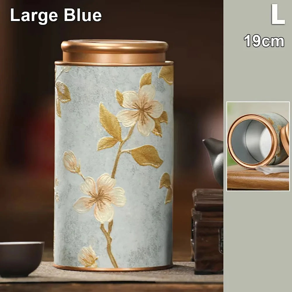 Tinplate Tea Storage Tin Can – Airtight Sealed Jar 10 & 19cm Tea Storage Tin Axl Large Blue