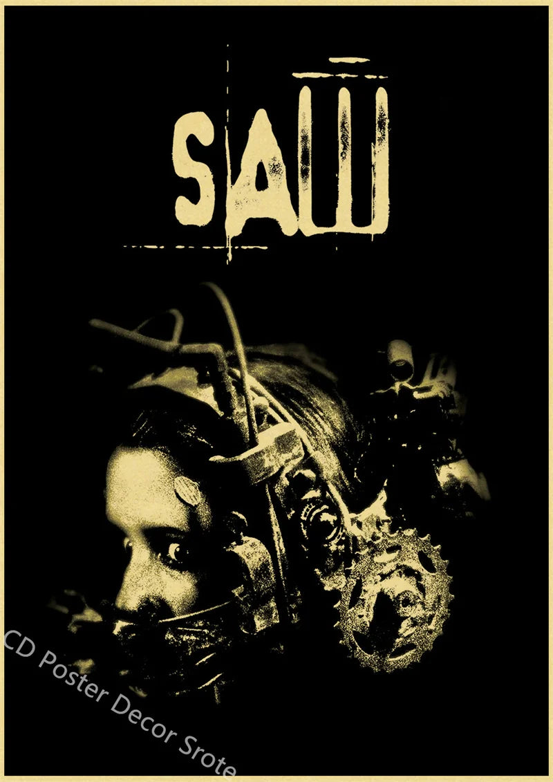 Saw Horror Movie Retro Kraft Paper Poster | Vintage Wall Art Movie Wall Poster Axl 12 A3 16.5x11.8inch