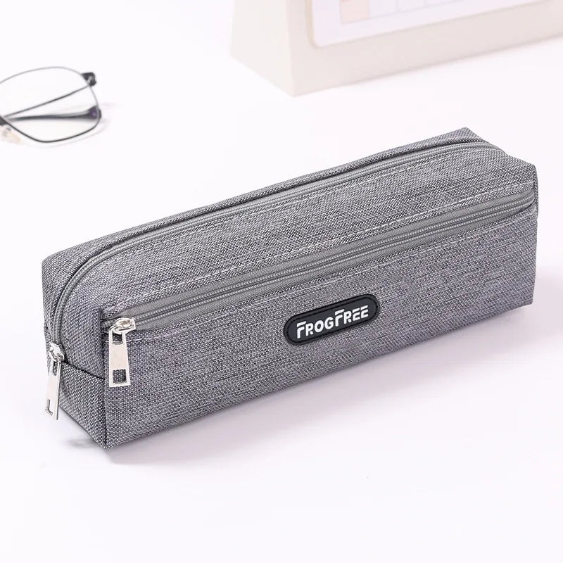 Canvas Pencil Case with Zipper – Solid Color Pen Storage Bag Canvas Pencil Case Axl Grey