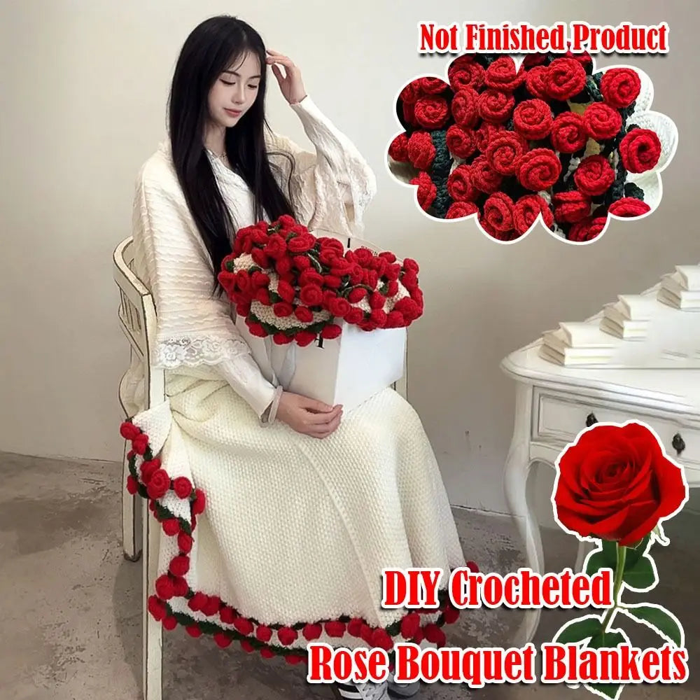 DIY Crochet Rose Bouquet Blanket Kit – 100% Cotton Material Pack Crochet Craft Kit Axl