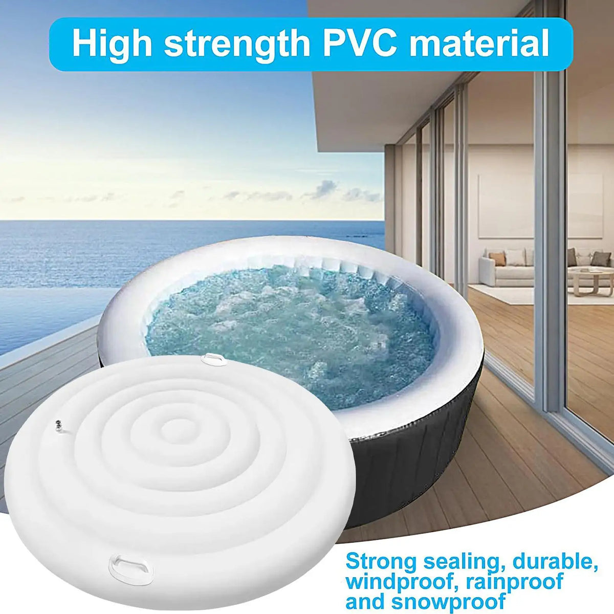 Round Inflatable Hot Tub Cover with Handles – Windproof PVC Lid Hot Tub Cover Axl