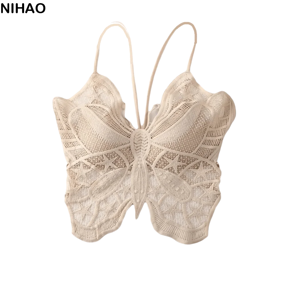 Backless Butterfly Mesh Crop Top Camisole | Women's Vest Mesh Crop Top Axl