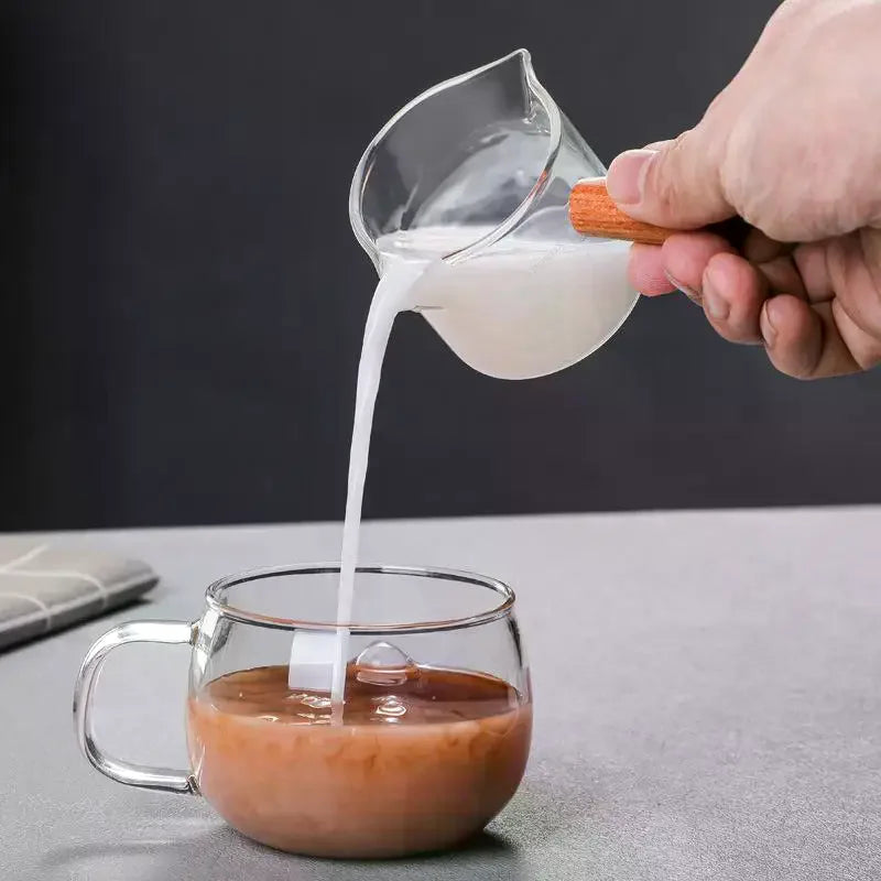 Glass Espresso Measuring Cup with Wood Handle | ml & oz Espresso Measuring Cup Axl