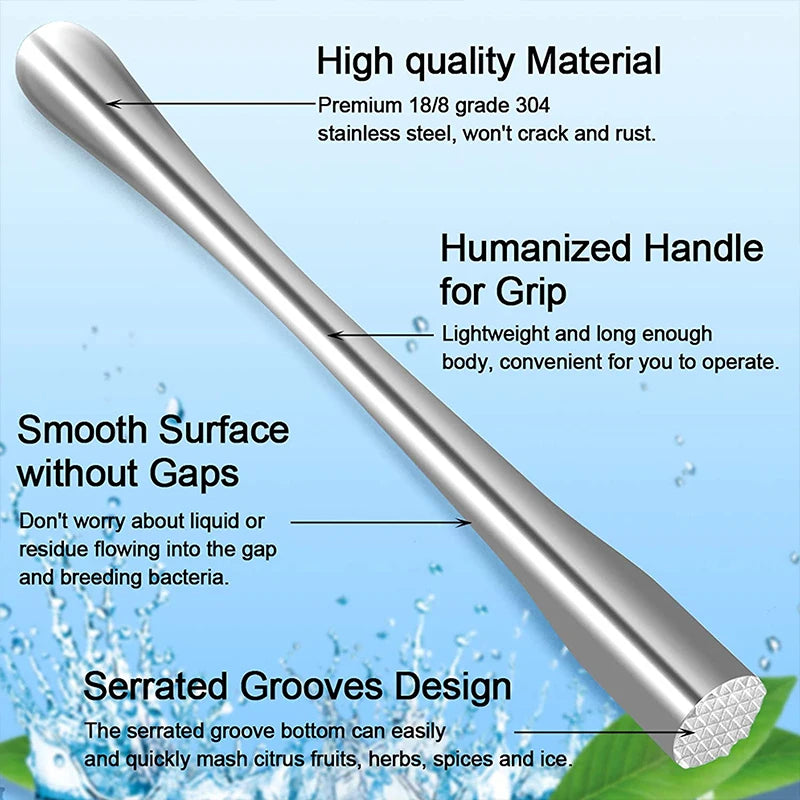 PGY Stainless Steel Cocktail Muddler & Bar Mixing Spoon Set Cocktail Bar Tool Set Axl