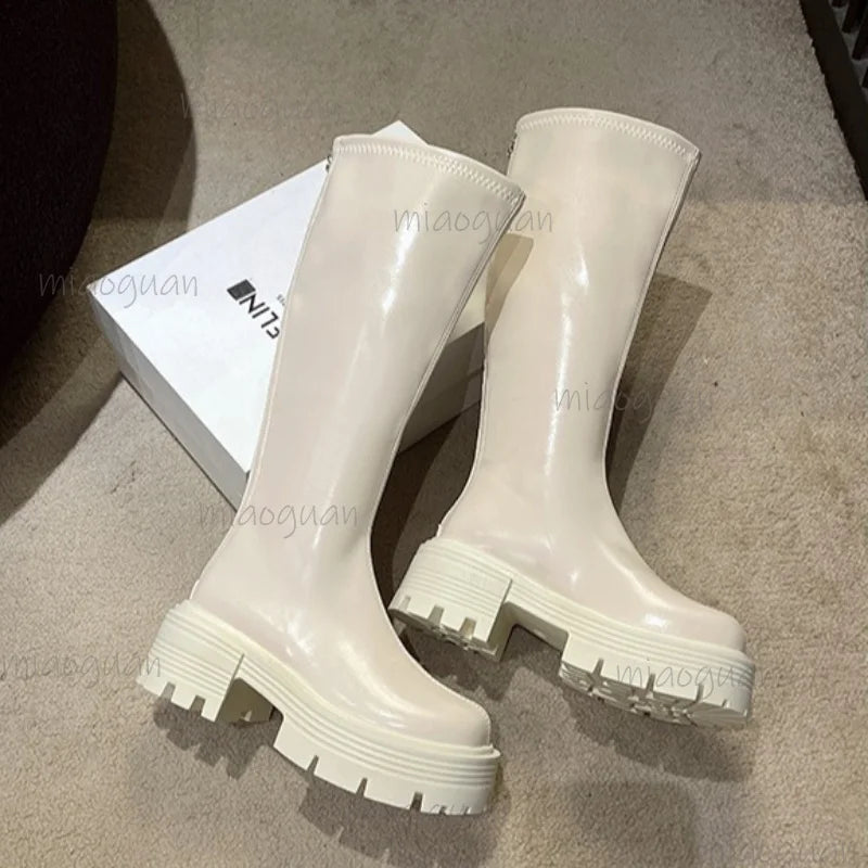 Women's Retro Knee High Boots – Thick Sole & Back Zipper Knee High Boots Axl