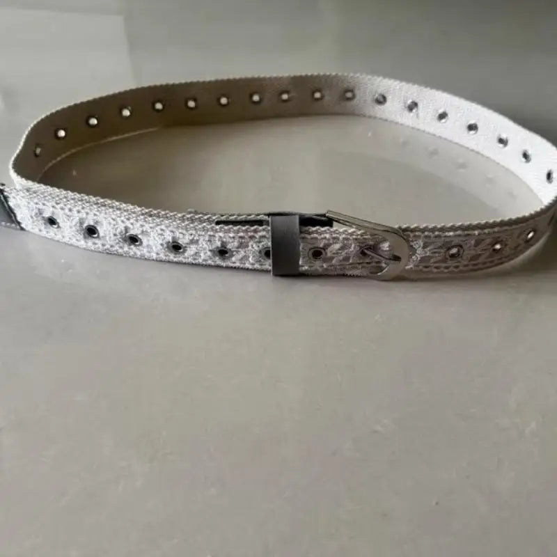 Vintage Lace Canvas Belt for Women – Metal Buckle 110cm Women's Fashion Belt Axl