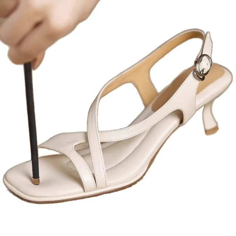 Women's Square Toe Cross Strap Low Heel Buckle Sandals Low Heel Sandals Axl