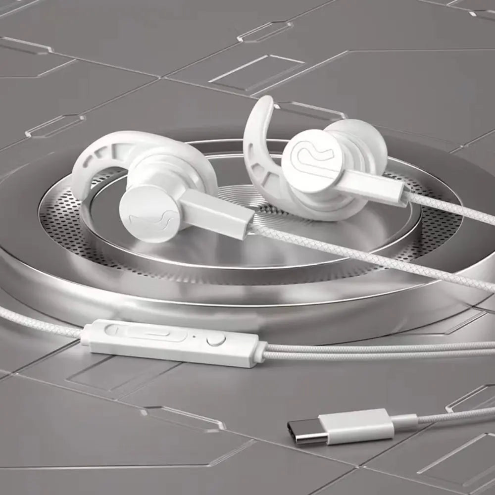 Sport Ear Hook Wired Earphones Type-C & 3.5mm Super Bass ANC Wired Sport Earphones Axl white-type-c