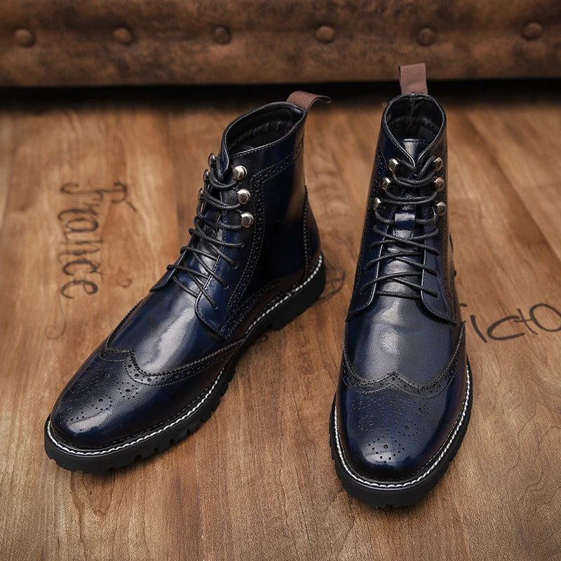 Men's Handmade Brogue High-Top Dress Boots | Thick Sole Men's Dress Boots Axl