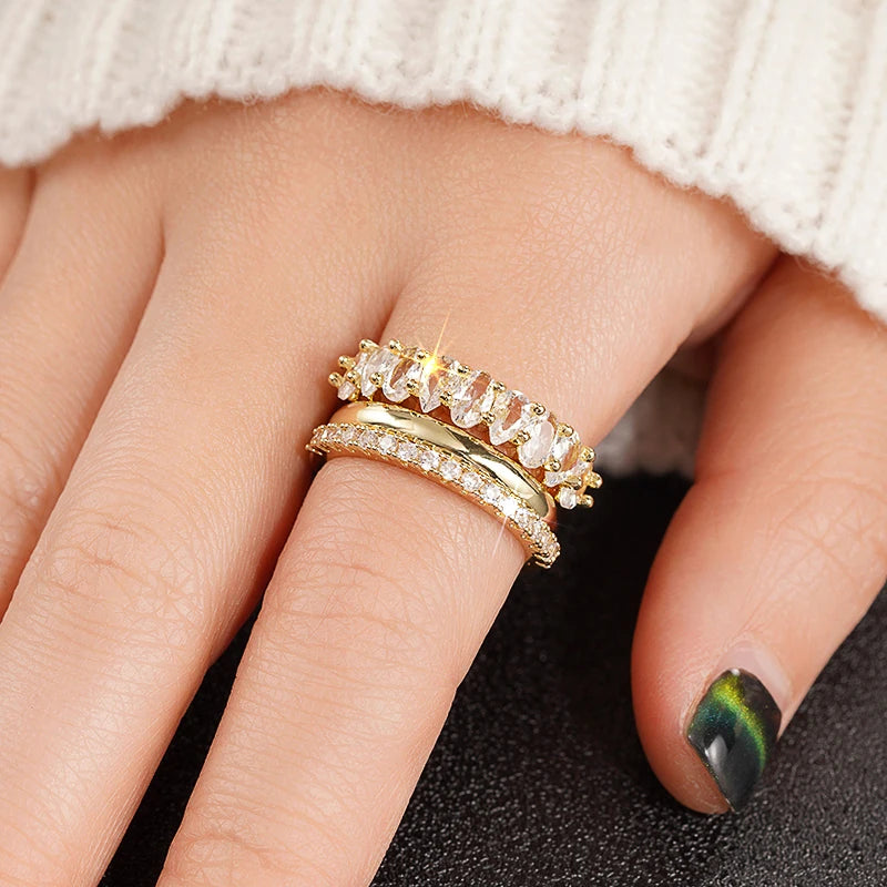 Huitan 3-Piece Wedding Ring Set – CZ Bridal Silver & Gold Tone Bridal Ring Set Axl