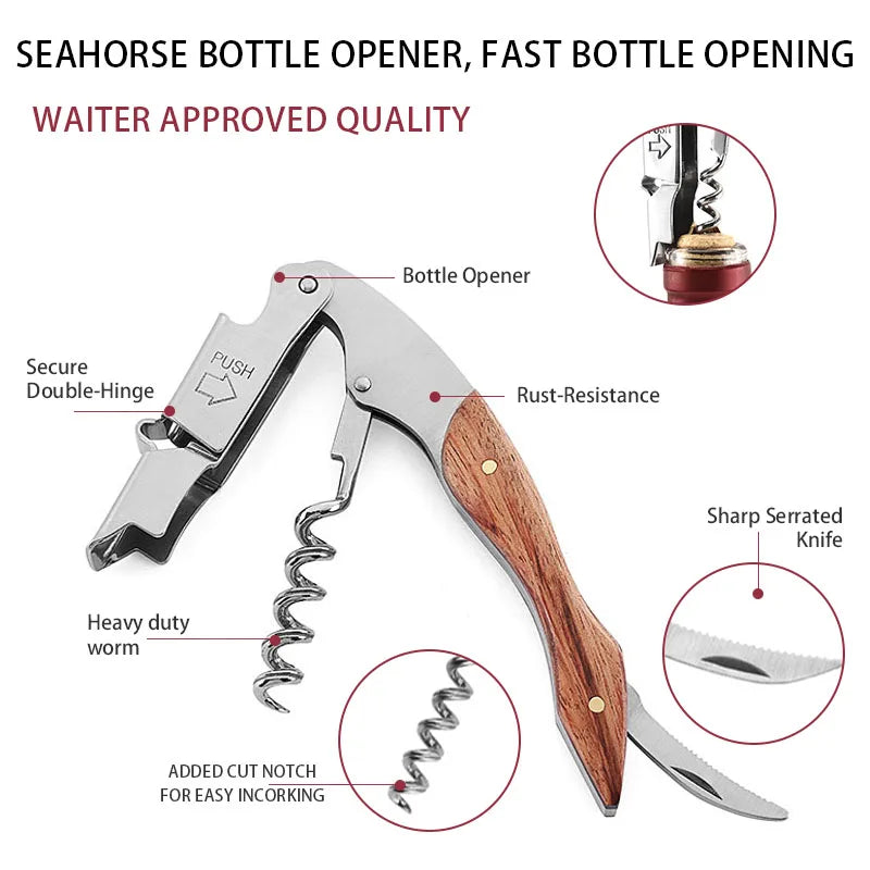 Leeseph Double Hinged Wine Opener – Stainless Steel Corkscrew Wine Corkscrew Opener Axl