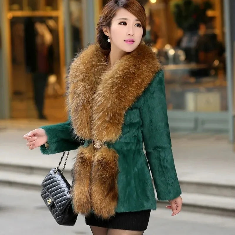 Women's Faux Mink Fur Coat – Slim Fox Collar Winter Jacket Faux Fur Coat Axl