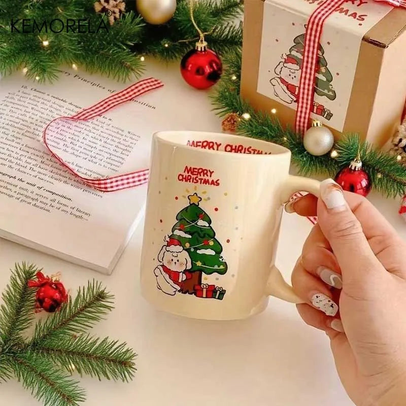 KEMORELA 350ml Christmas Ceramic Coffee Mug with Spoon Ceramic Coffee Mug Axl 350ML