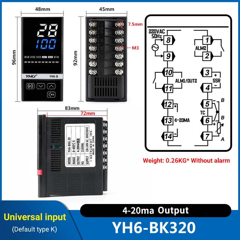 CKCTINNER YH6 PID Temperature Controller – SSR & 4-20mA Output PID Temperature Controller Axl YH6-BK320