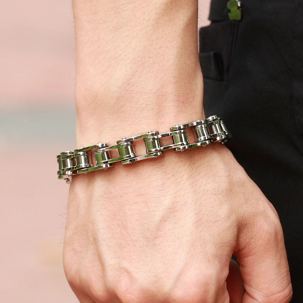 Punk Stainless Steel Motorcycle Chain Bracelet 8.5" Silver Chain Bracelet Axl