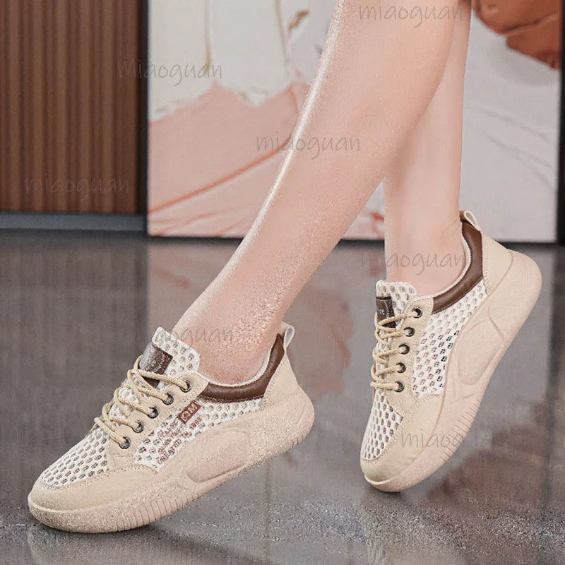 Women's Platform Mesh Sneakers – Breathable Lace-Up Casual Shoes Platform Sneakers Axl