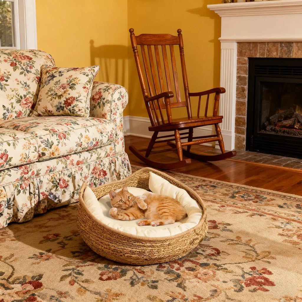 Cotton Rope Woven Cat Bed Cave – Round Kitten Nest with Pillow Cat Nest Bed Axl