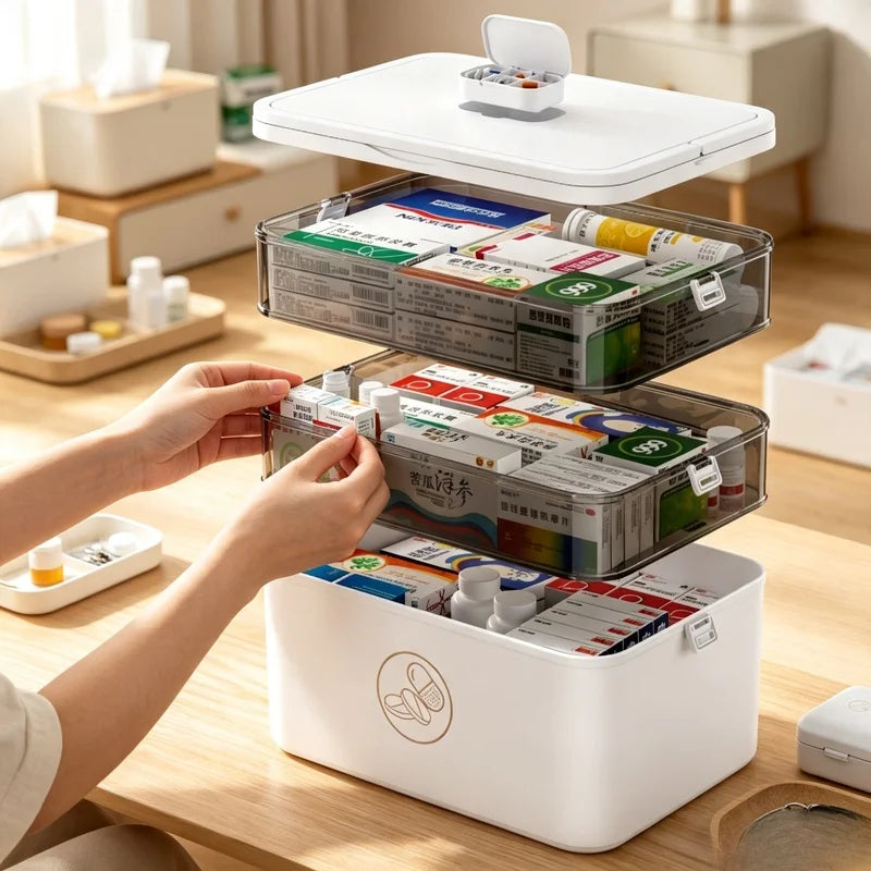 3-Tier Family Medicine Storage Box | First Aid Organizer Medicine Storage Box Axl