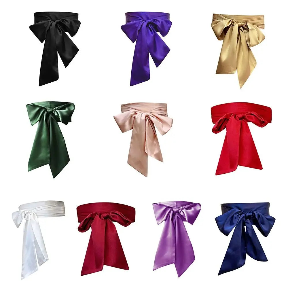 Women's Satin Bow Waist Belt – Wide Cummerbund Ribbon Strap Satin Waist Belt Axl