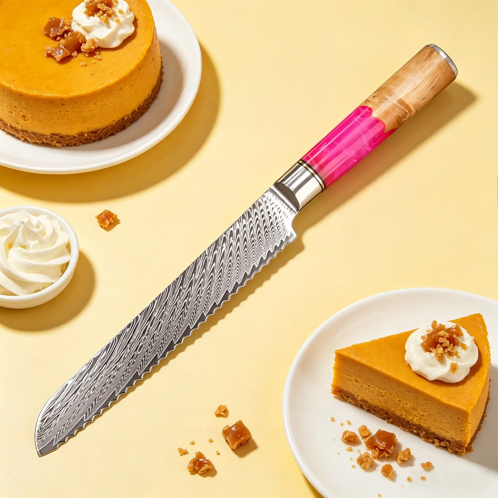 Damascus Steel Serrated Bread Knife – Sharp 19cm Slicing Knife Serrated Bread Knife Axl