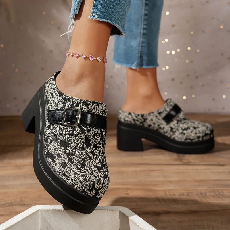 UXST Women's 7.5cm Platform Mules – Slip-On Block Heel Loafers Platform Mule Shoes Axl