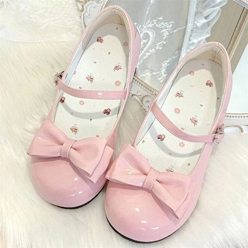 Women's Lolita Mary Jane Flats – Sweet Bowknot Ballet Shoes Mary Jane Flats Axl Pink 37