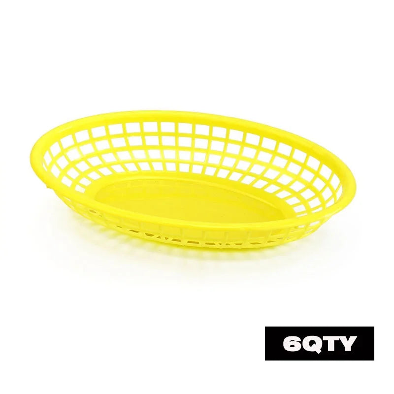 Oval Plastic Food Baskets 6–12 Pcs | Restaurant Serving Trays Food Serving Baskets Axl Yellow 6pcs