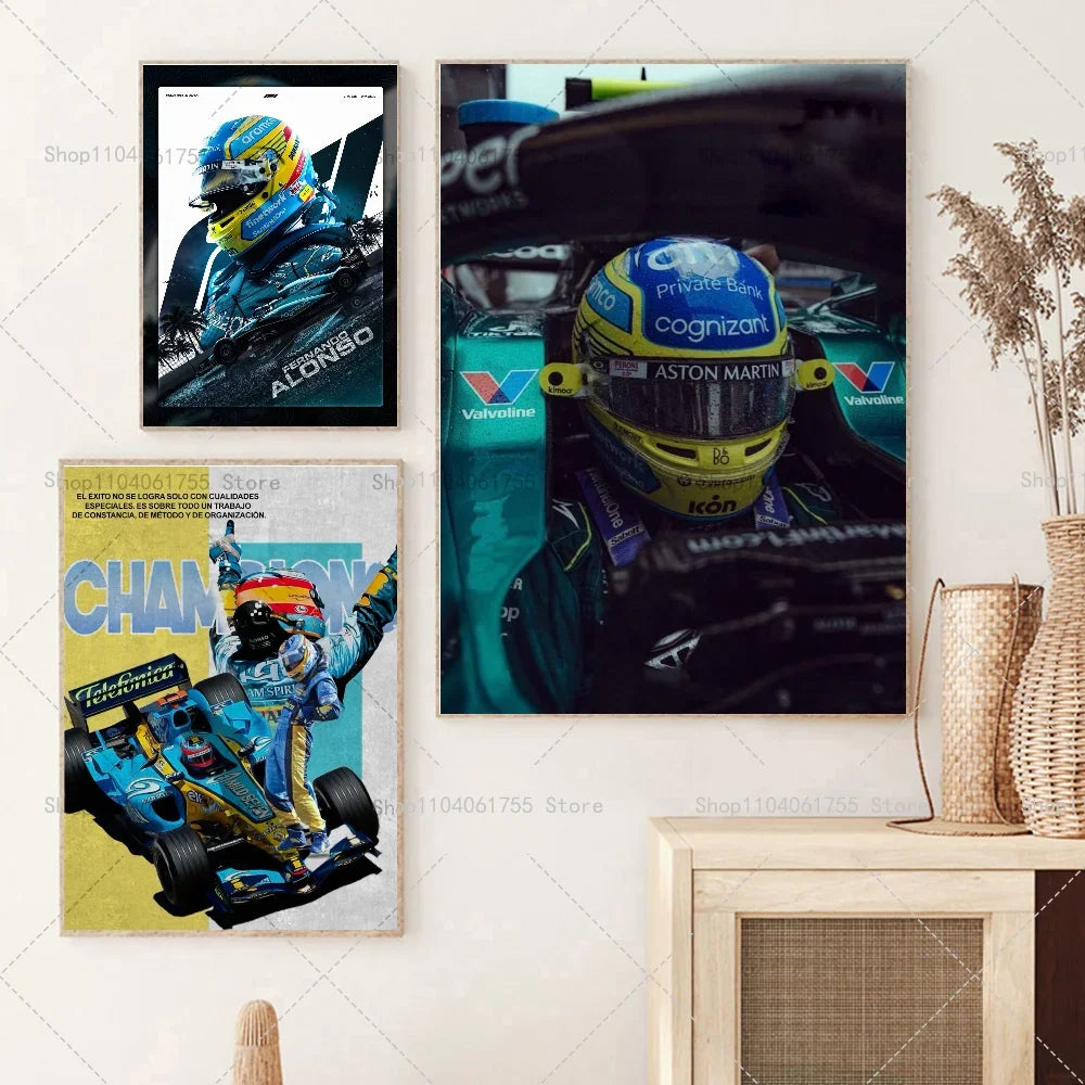 Fernando Alonso F1 Wall Poster – Self-Adhesive Waterproof Sticker Wall Art Poster Axl