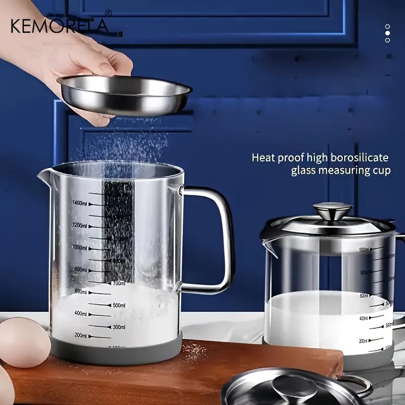 KEMORELA Glass Oil Filter Pot with Lid – 1000/1500ML Fat Separator Glass Oil Filter Pot Axl