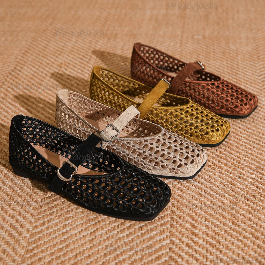 Women's Mesh Weave Mary Jane Flat Sandals – Buckle Strap Women's Flat Sandals Axl