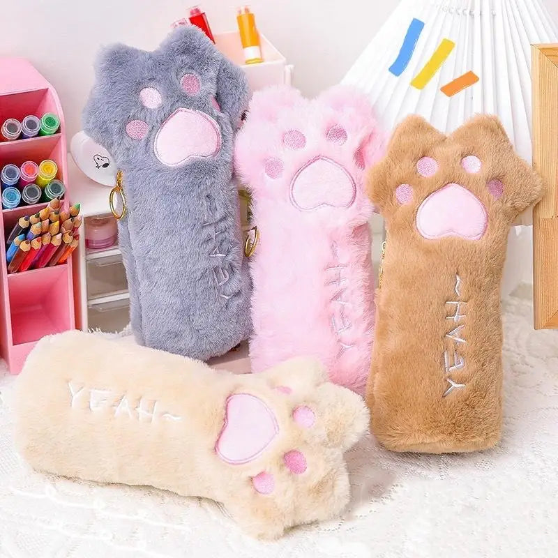 Cartoon Cat Paw Plush Pencil Case – Large Capacity Student Bag Plush Pencil Case Axl