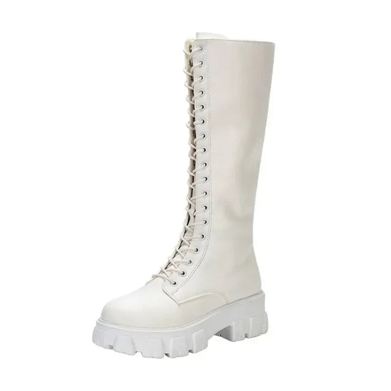 Women's Platform Mid-Calf Boots – Punk Lace-Up Winter Boots Platform Mid-Calf Boots Axl WHITE 43