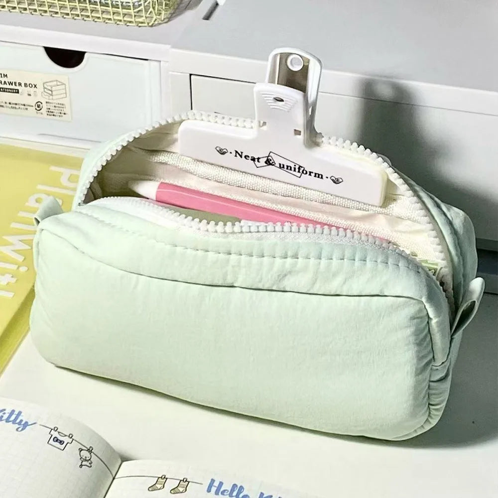 Large Capacity Pencil Pen Bag – Zipper Fabric Stationery Organizer Pencil Case Axl Green