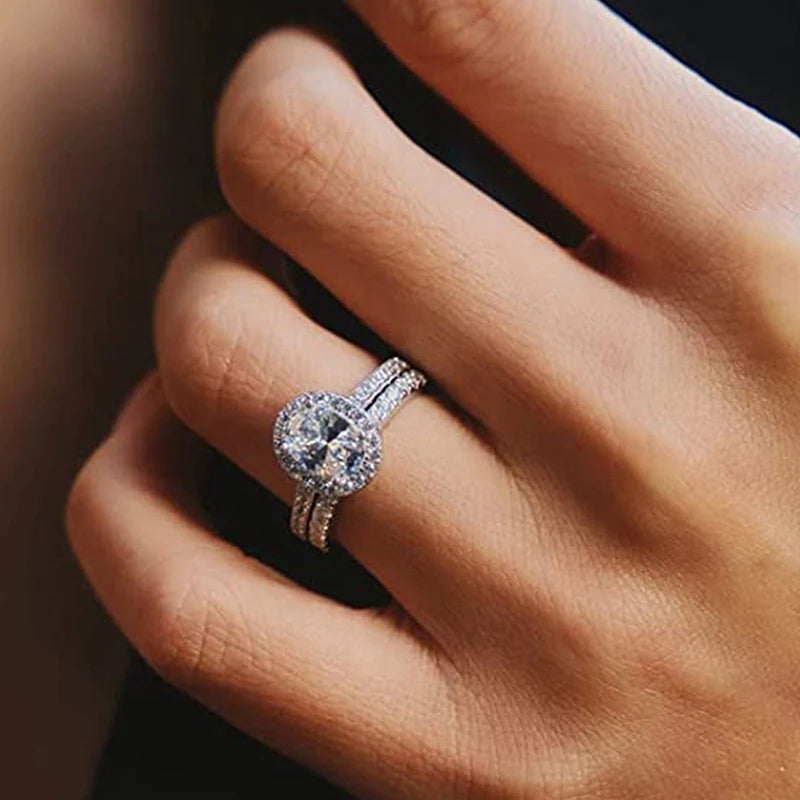 Huitan 2Pc Cubic Zirconia Bridal Ring Set – Silver Tone Bridal Ring Set Axl