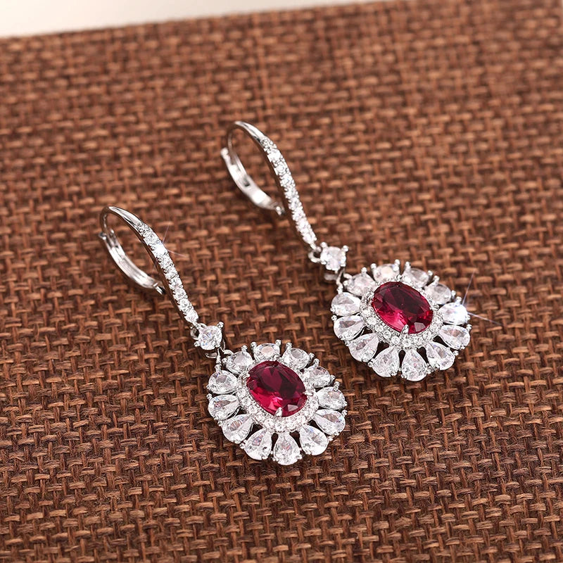 Huitan Flower Drop Earrings – CZ Crystal Bridal Party Jewelry Drop Earrings Axl