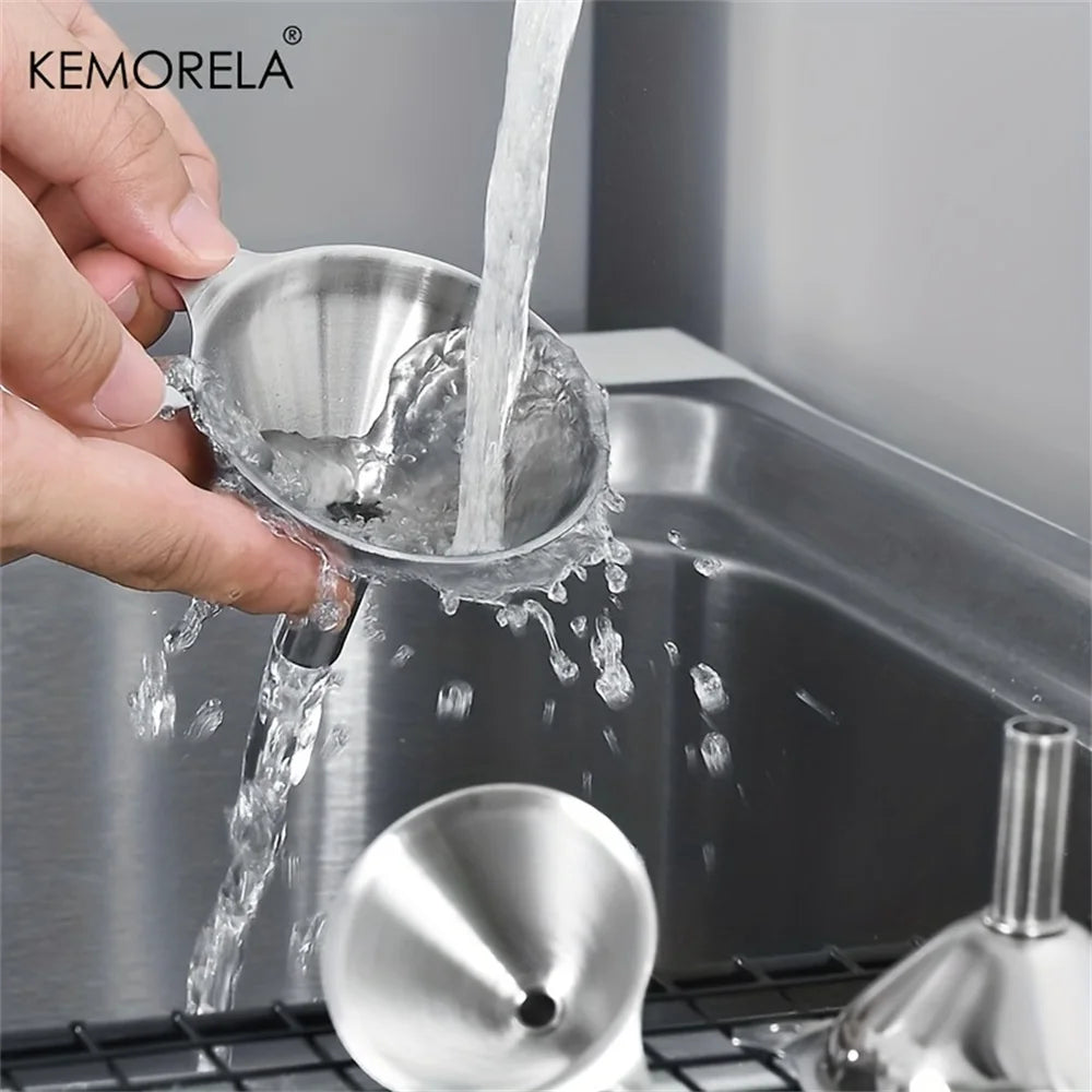 3-Piece Stainless Steel Kitchen Funnel Set – Oil, Wine & Liquid Kitchen Funnel Set Axl