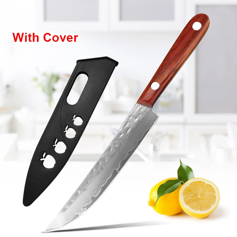 Damascus Steel Paring Knife – Wood Handle | InLeung Kitchen Damascus Kitchen Knife Axl