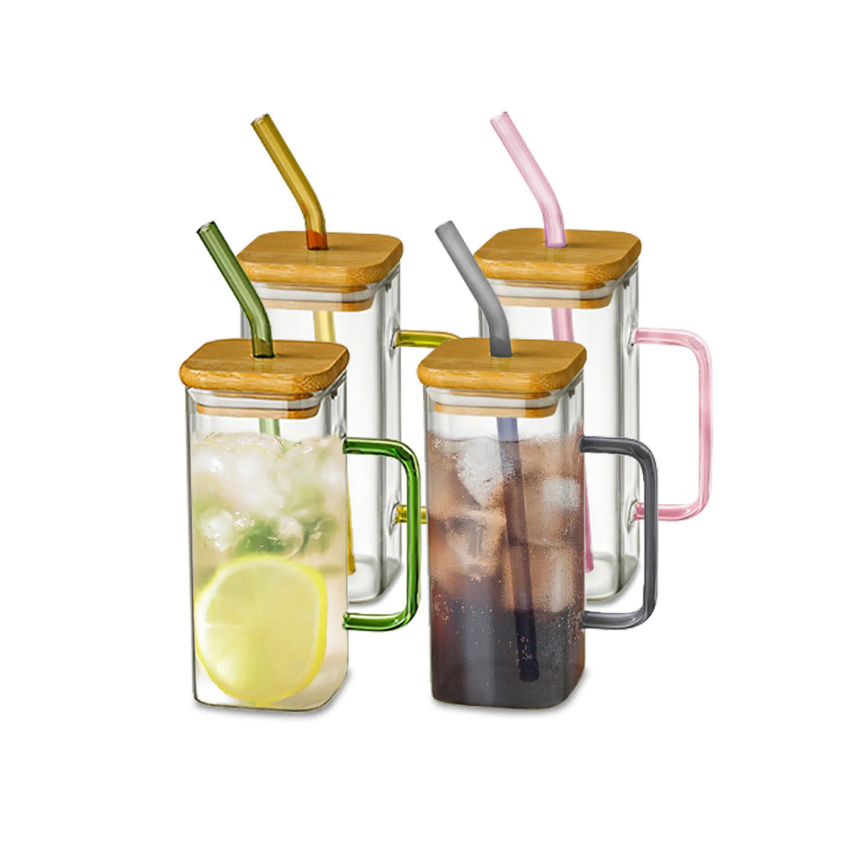 400ml Square Glass Mug with Lid & Straw | Microwave Safe Glass Mug Axl