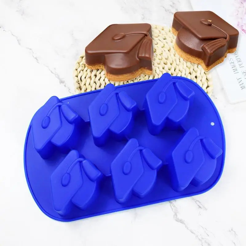 6-Cavity 3D Graduation Cap Silicone Mold | Chocolate & Cake Silicone Baking Mold Axl