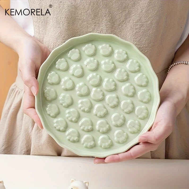KEMORELA Ceramic Slow Feed Cat Bowl – Paw Design Pet Dish Slow Feed Pet Bowl Axl