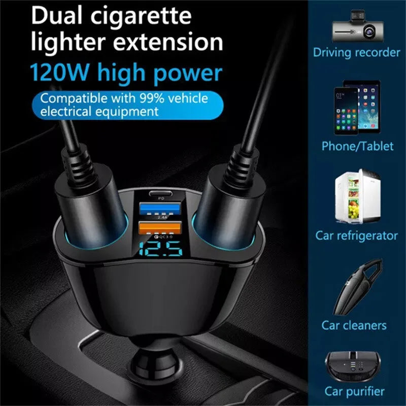 Dual-Port Car Charger QC3.0 & 2.4A with Digital Display Car Charger Adapter Axl