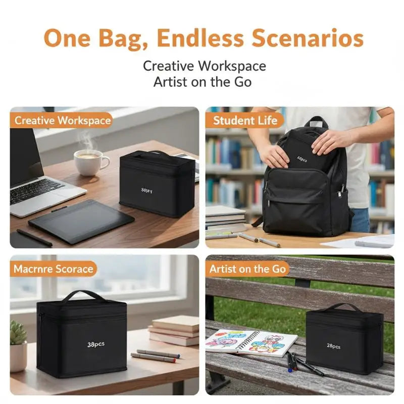 120-Slot Marker Pen Storage Bag | Large Canvas Roll-Up Organizer Marker Pen Organizer Axl
