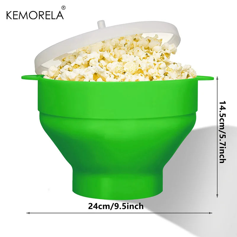 KEMORELA 3L Foldable Silicone Microwave Popcorn Maker | BPA-Free Microwave Popcorn Maker Axl Green