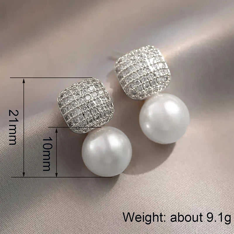 Huitan Square CZ & Simulated Pearl Drop Earrings for Women Drop Earrings Axl
