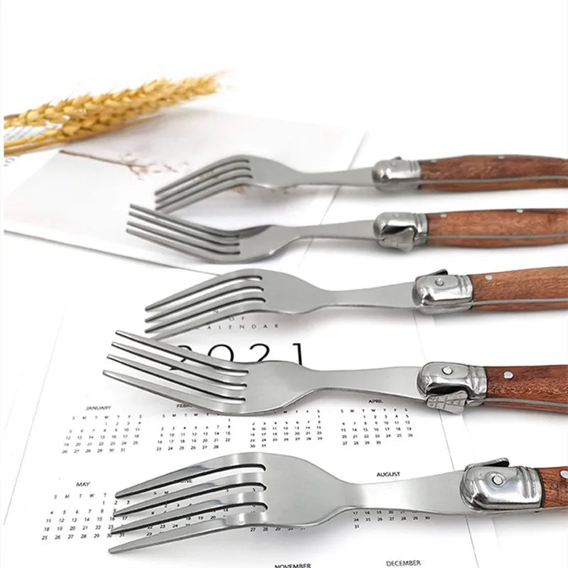 Laguiole-Style Steak Knife & Fork Set – Wood Handle 6 Pc Steak Knife Set Axl