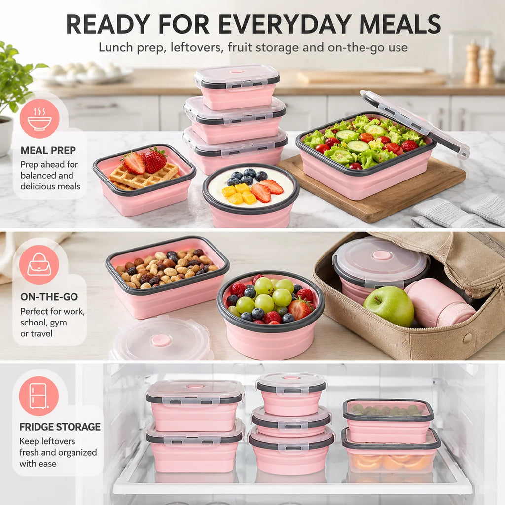 Uwhise 4-Pack Collapsible Silicone Food Containers | Leakproof Silicone Food Containers Axl