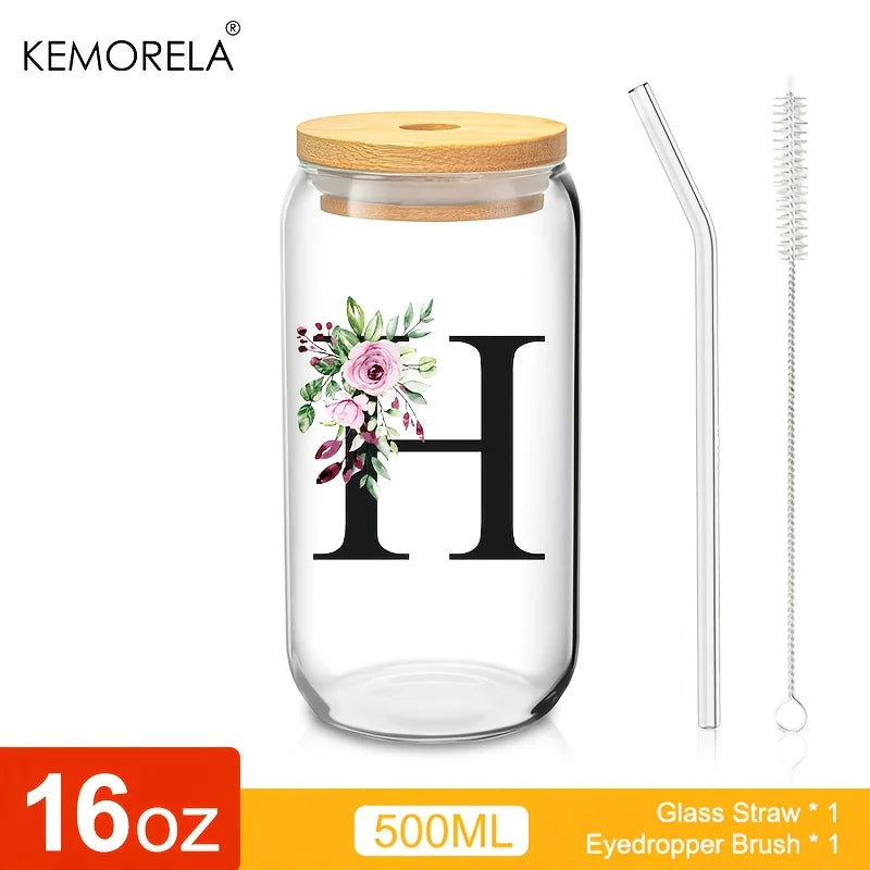 470ml Glass Tumbler with Bamboo Lid & Straw | Mason Jar Cup