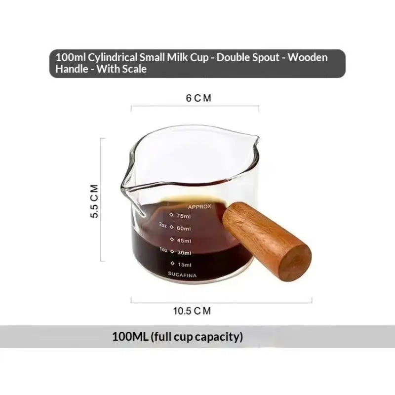 Glass Espresso Measuring Cup with Wood Handle | ml & oz Espresso Measuring Cup Axl B